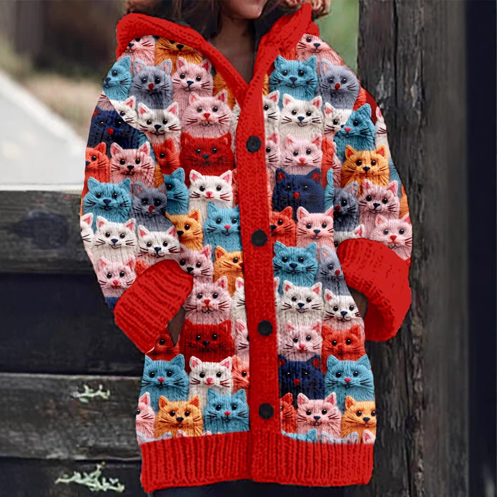 Womens Casual Cape Jacket With Abstract 3D Print